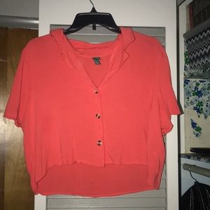 pink button up crop top